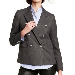 Nili Lotan for Target Cropped Double Breasted Peak Lapel Herringbone Blazer